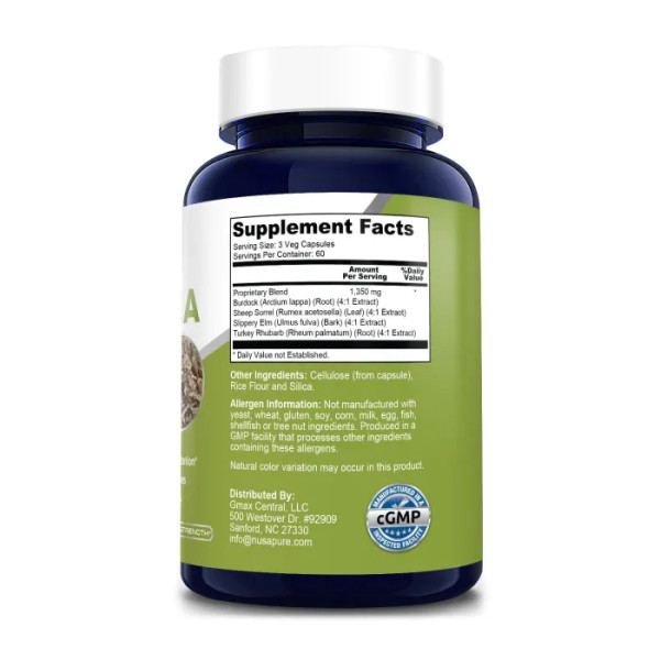 Трав'яний чай Ессиак, Essiac Tea, NusaPure 1350 мг, 180 вегетаріанських капсул