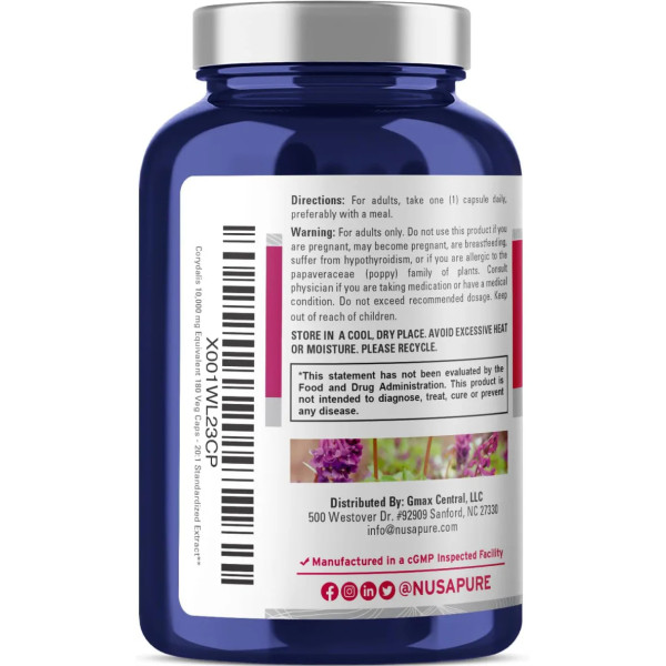 Ряст, Corydalis, NusaPure, екстракт 20:1, 10 000 мг, 180 веганських капсул