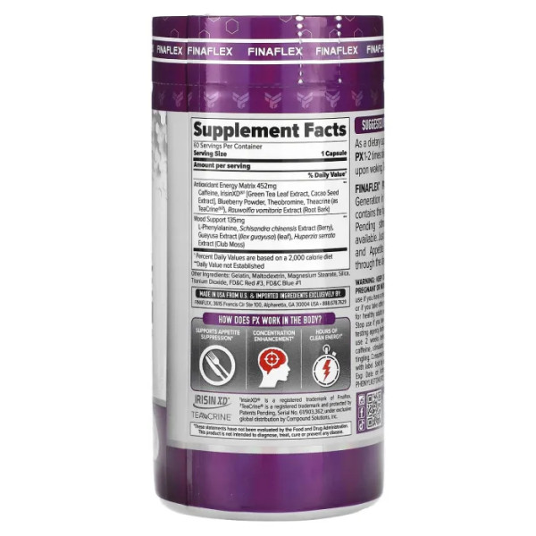 Жироспалювач термогенний, PX Pro Xanthine, Finaflex, оригінальний продукт, 60 капсул
