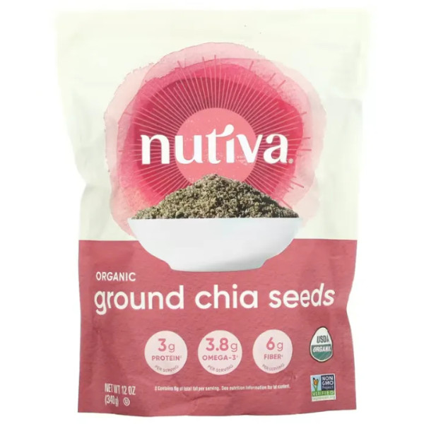 Насіння чіа, органічне, Ground Chia Seeds, Nutiva, мелене, 340 г
