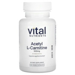 Ацетил L-карнітин 500 мг, Vital Nutrients Acetyl L-Carnitine, для мозку, 60 веганських капсул