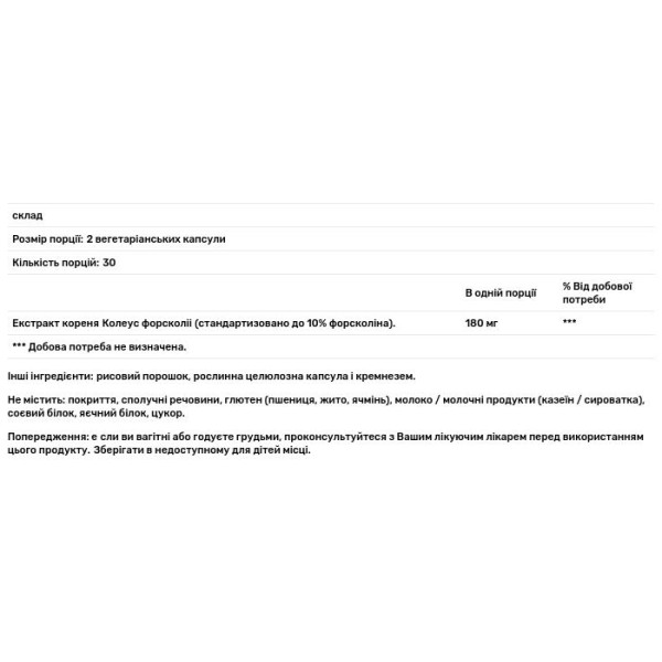 Форсколін, Coleus Forskohlii, Vital Nutrients, 60 вегетаріанських капсул