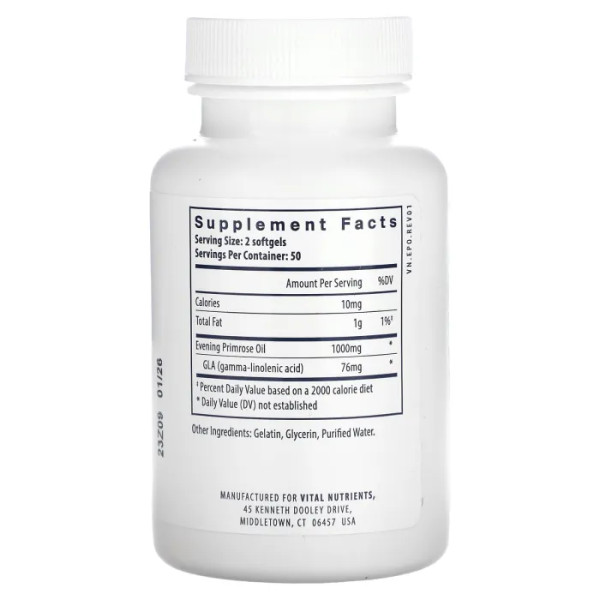 Олія вечірньої примули, Evening Primrose Oil, Vital Nutrients, 500 мг, 100 гелевих капсул