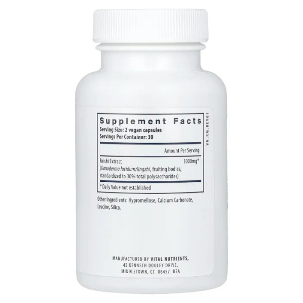 Рейші, гриби, Reishi Mushroom, Vital Nutrients, 500 мг, 60 веганських капсул