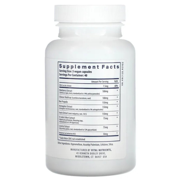 Підтримка імунітету, трав'яна формула, ViraCon, Vital Nutrients, 120 веганських капсул