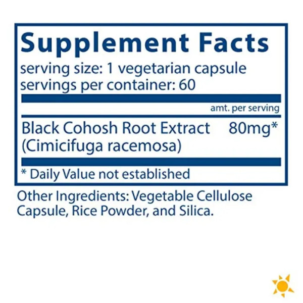 Клопогон гроновидний, підтримка при менопаузі, Black Cohosh, Vital Nutrients, 80 мг, 60 вегетаріанських капсул