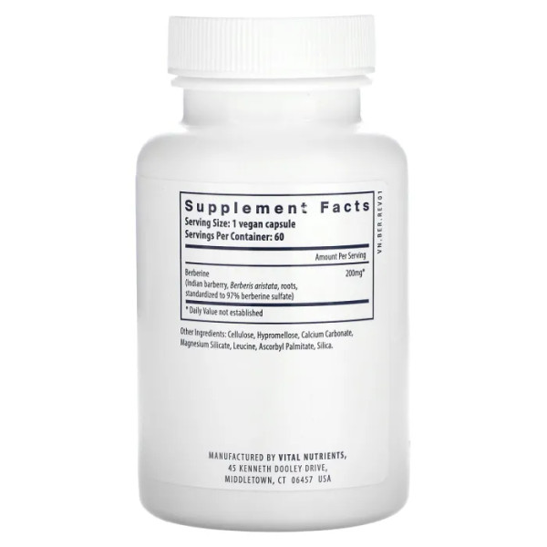 Берберин, Berberine, Vital Nutrients, 200 мг, 60 веганських капсул