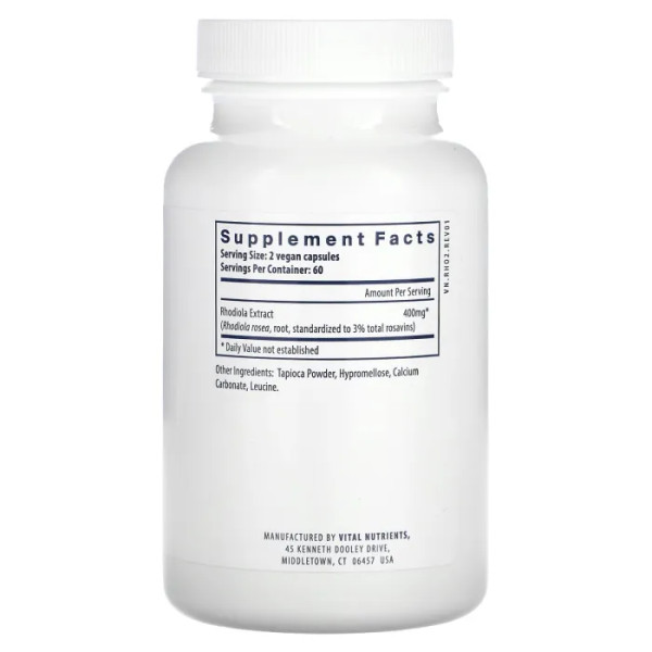 Родіола рожева, екстракт коріння, Rhodiola Rosea, Vital Nutrients, 60 веганських капсул