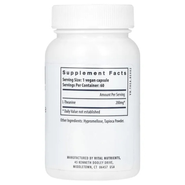L-теанін, L-Theanine, Vital Nutrients, 200 мг, 60 веганських капсул