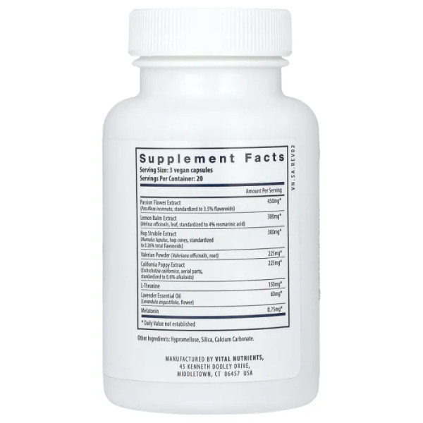 Здоровий сон, Sleep Aide, Vital Nutrients, 60 вегетаріанських капсул