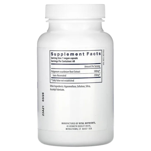 Ресвератрол, Resveratrol, Vital Nutrients, 60 рослинних капсул