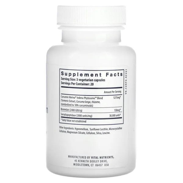 Куркумін + ферменти, Phyto-Curcumin, Vital Nutrients, 60 вегетаріанських капсул