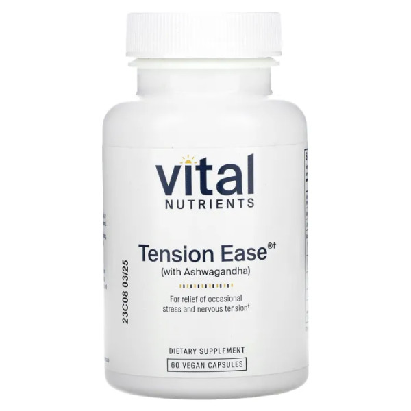 Допомога при стресі, Tension Ease, Vital Nutrients, з ашвагандою, 60 веганських капсул