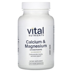 Кальций и магний, цитрат/малат, Vital Nutrients Calcium/Magnesium, 100 веганских капсул