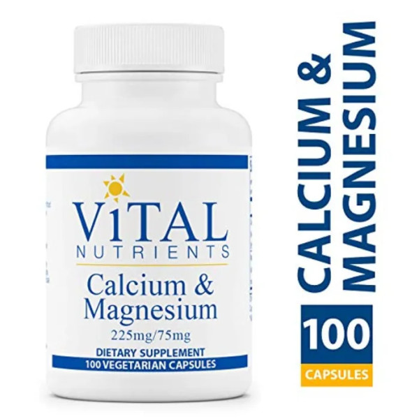 Кальцій і магній, Calcium & Magnesium, Vital Nutrients, 225 мг \/ 75 мг, 100 вегетаріанських капсул