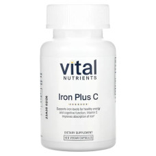 Залізо з вітаміном C, Vital Nutrients Iron Plus C, підтримка при анемії, 100 веганських капсул