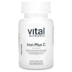 Залізо з вітаміном C, Vital Nutrients Iron Plus C, підтримка при анемії, 100 веганських капсул