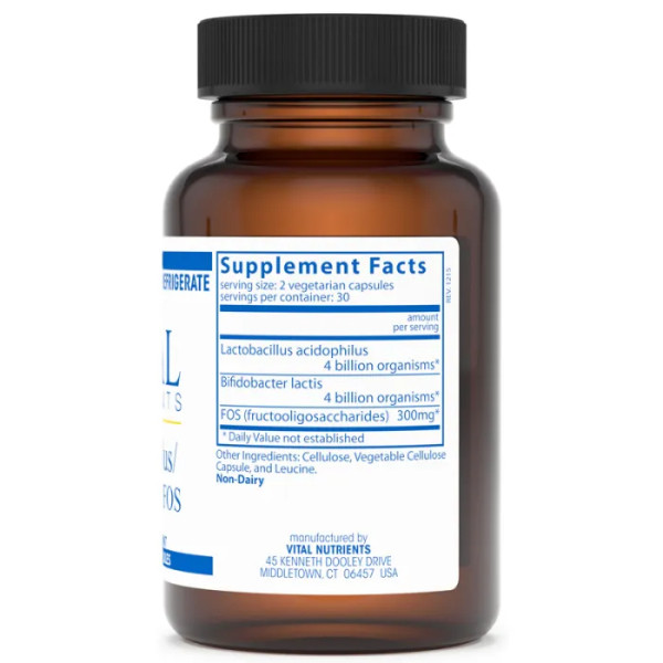 Пробіотик, Acidophilus \/ Bifidobacter \/ FOS, Vital Nutrients, 60 вегетаріанських капсул