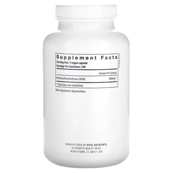 МСМ (метилсульфонілметан), MSM, Vital Nutrients, 1000 мг, 240 вегетаріанських капсул