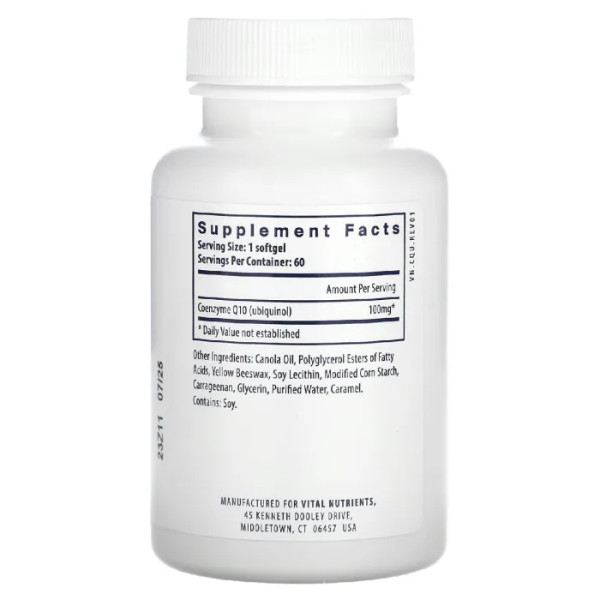 Коензим Q10 (убіхінол), Ubiquinol CoQ10, Vital Nutrients, 100 мг, 60 гелевих капсул