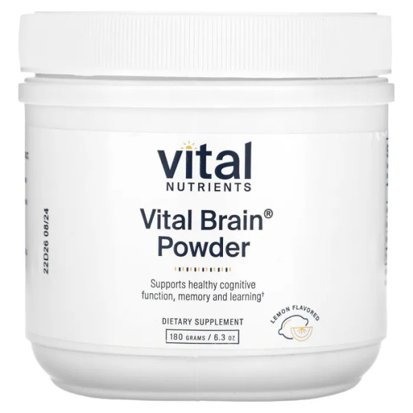 Поліпшення пам'яті і роботи мозку, Vital Brain, Vital Nutrients, порошок, смак лимона, 180 г