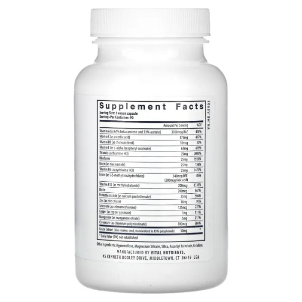 Мультивітамінно-мінеральний комплекс + антиоксиданти, Minimal and Essential, Vital Nutrients, 90 веганських капсул