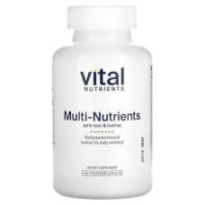 Мультивітаміни та мінерали із залізом та йодом, Vital Nutrients Multi-Nutrients, 180 вегетаріанських капсул