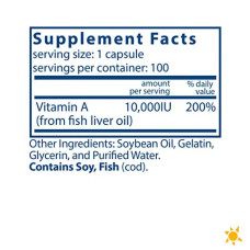 Вітамін A 10 000 МО, з риб'ячого жиру, Vital Nutrients Vitamin A, 100 гелевих капсул