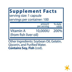 Витамин A 10 000 МЕ, из рыбьего жира, Vital Nutrients Vitamin A, 100 гелевых капсул