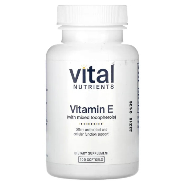 Вітамін Е, Vitamin E, Vital Nutrients, із сумішшю токоферолів, 100 гелевих капсул