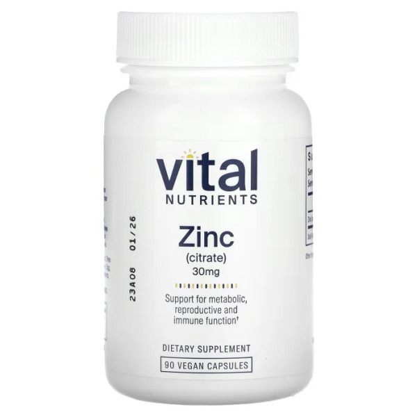 Цинк (цитрат), Zinc, Vital Nutrients, 30 мг, 90 веганських капсул