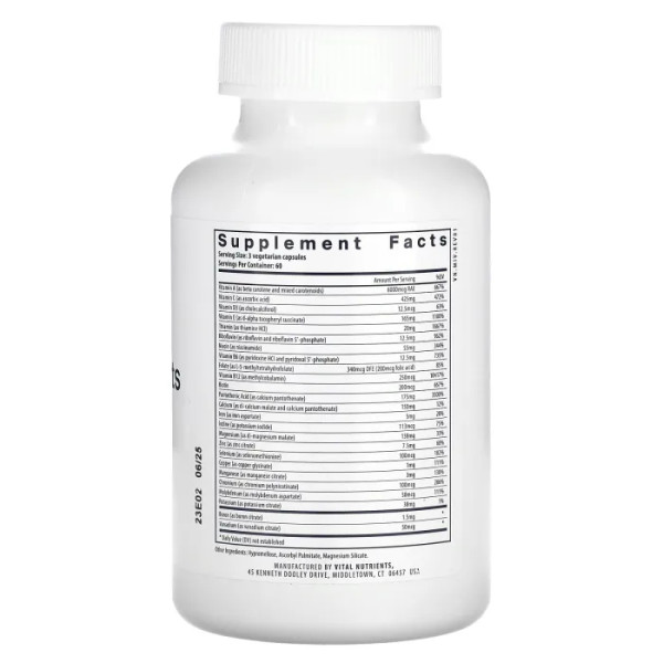 Мультивітаміни і мінерали, формула цитрату \/ малата (з міддю і залізом), Multi-Nutrients 4, Vital Nutrients, 180 вегетаріанських капсул