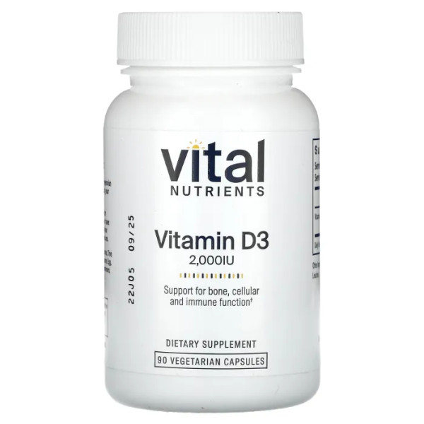 Вітамін D-3, Vitamin D3, Vital Nutrients, 2000 МО, 90 вегетаріанських капсул