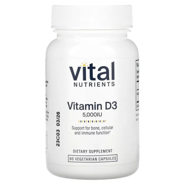 Вітамін D-3, Vitamin D3, Vital Nutrients, 5000 МО, 90 вегетаріанських капсул