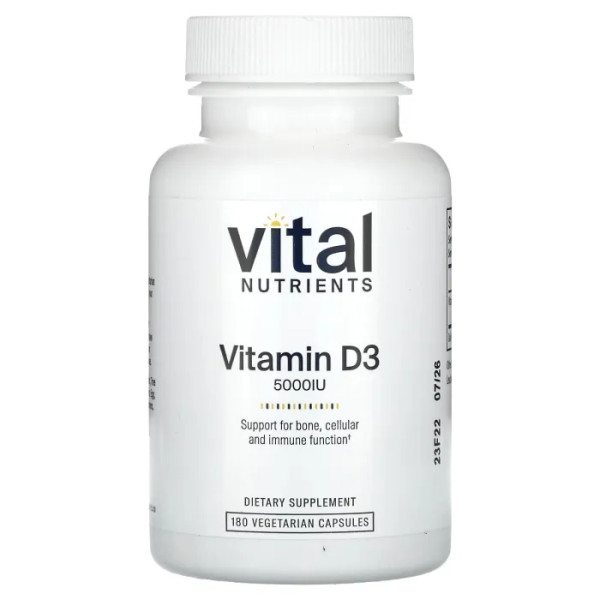 Витамин D-3, Vitamin D3, Vital Nutrients, 5 000 МЕ, 180 вегетарианских капсул