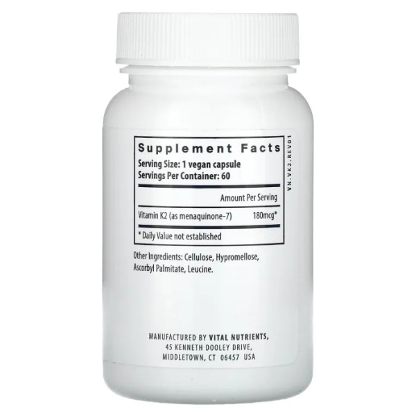 Вітамін К-2 (менахінон-7), K2-7, Vital Nutrients, 180 мкг, 60 веганських капсул