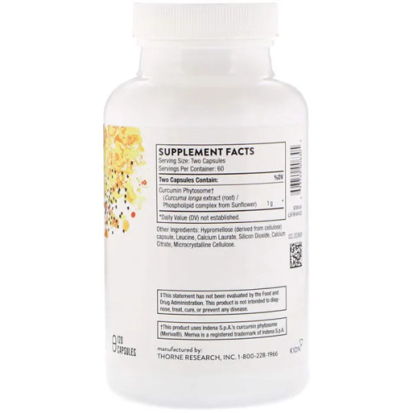 Куркумін, Curcumin Phytosome, Thorne, 120 капсул (500 мг на капсулу)