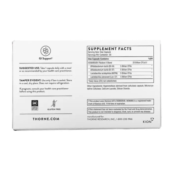 Пробіотики, FloraSport 20В, Thorne, 30 капсул