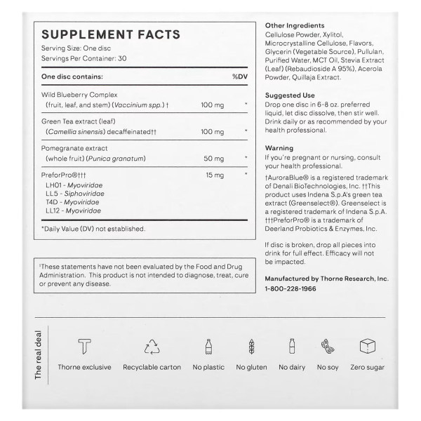 Пребіотики, Prebiotic+, Thorne, зі смаком граната, 30 дисків