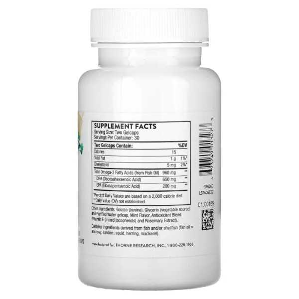ДГК (докозагексаєнова кислота), Advanced DHA, Thorne, 60 гелевих капсул