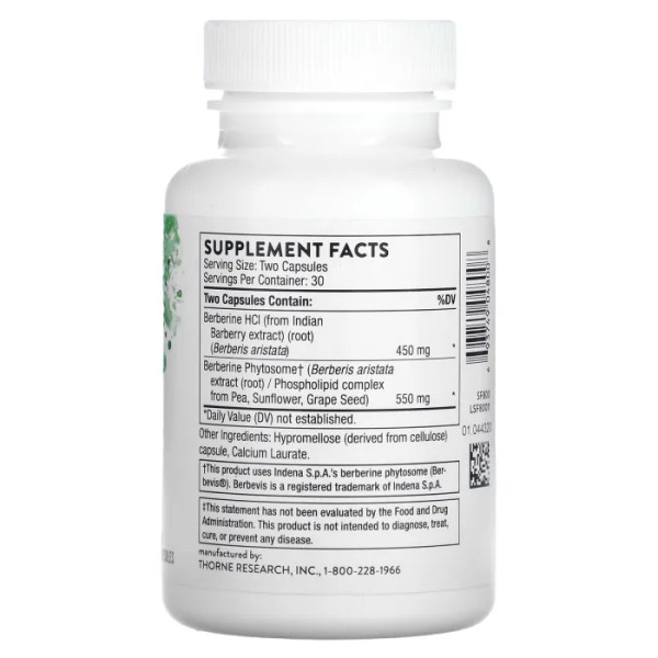 Берберин, Berberine, Thorne, 1000 мг, 60 капсул (500 мг в 1 капсуле)