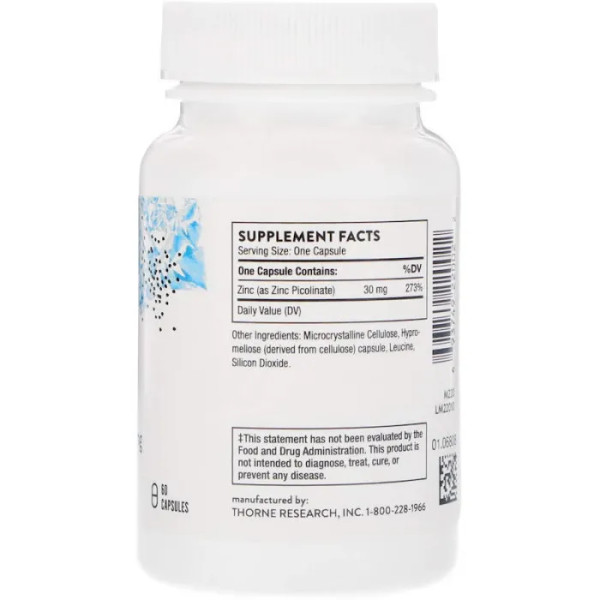 Цинк піколінат посилений, Zinc Picolinate, Thorne, 30 мг, 60 капсул