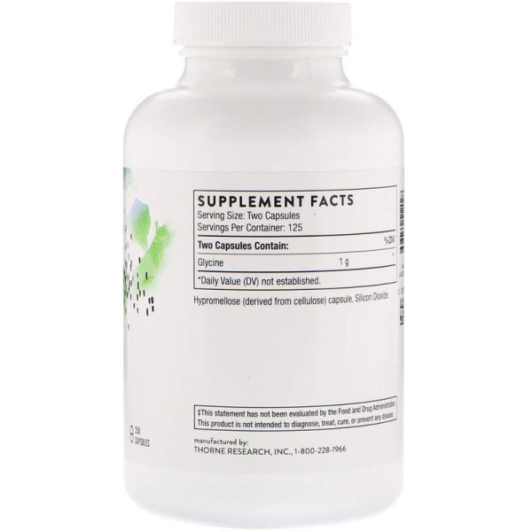 Гліцин, Glycine, Thorne, 250 капсул (500 мг у капсулі)
