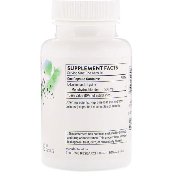 Лізин, L-Lysine, Thorne, 60 капсул