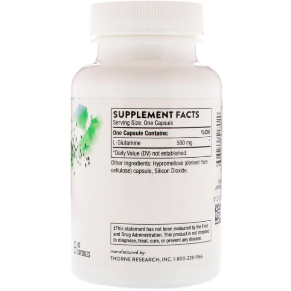 L- глютамин, L-Glutamine, Thorne, 90 капсул