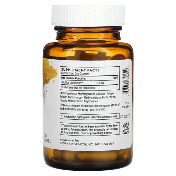 Пробіотик, Bacillus Coagulans, Thorne, 60 капсул