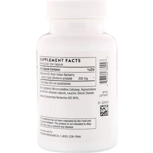 Берберін, Berberine, Thorne, 200 мг, 60 капсул