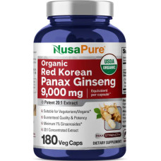 Червоний корейський женьшень панакс 9000 мг, Red Korean Panax Ginseng NusaPure, 180 капсул.
