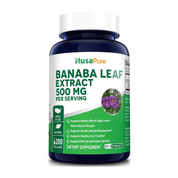 Листя банаба, екстракт, Banaba Leaf, NusaPure, 500 мг, 200 вегетаріанських капсул