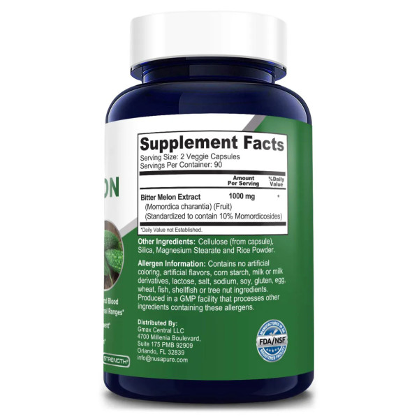 Екстракт гіркої дині, Bitter Melon, NusaPure, 1000 мг, 180 вегетаріанських капсул